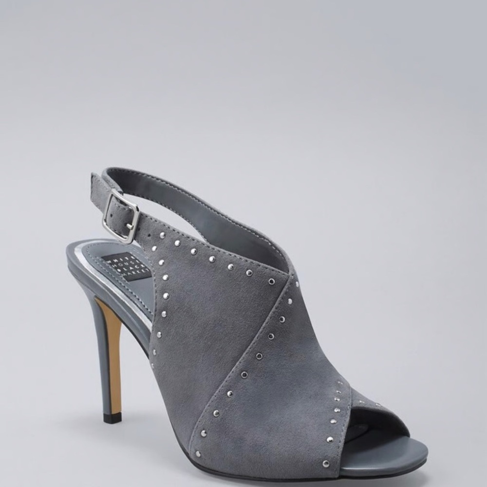 White House Black Market Gray Suede Studded Heels | Size 8 - Picture 7 of 8